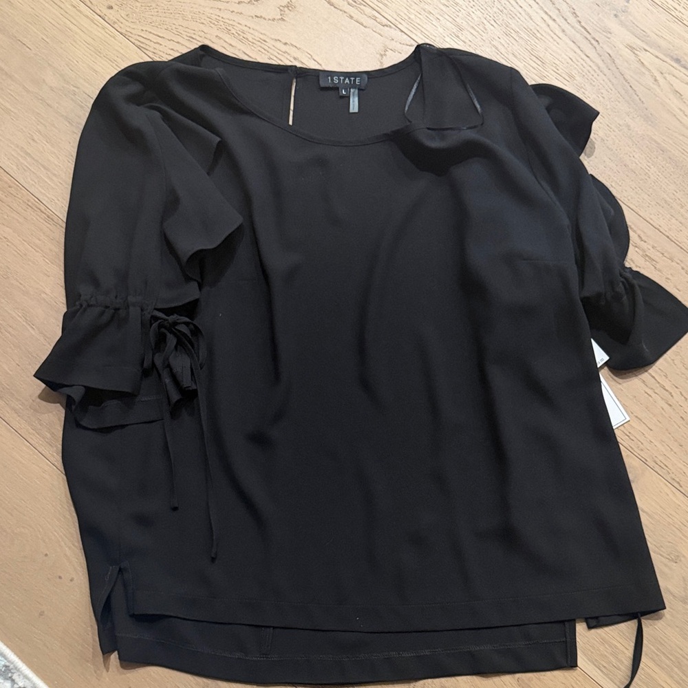 1. State Black Ruffle Tie-Sleeve Top